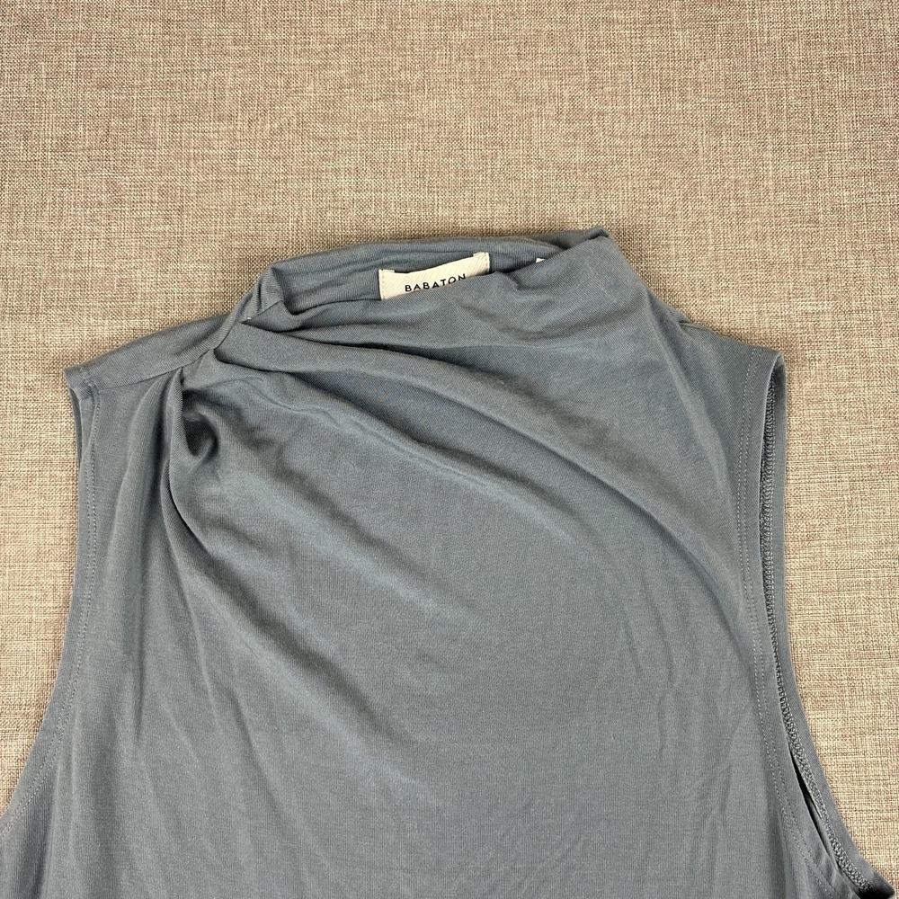 Babaton Tank Top Womens XS Blue Mock Neck Sleeveless Stretch Jersey Basic